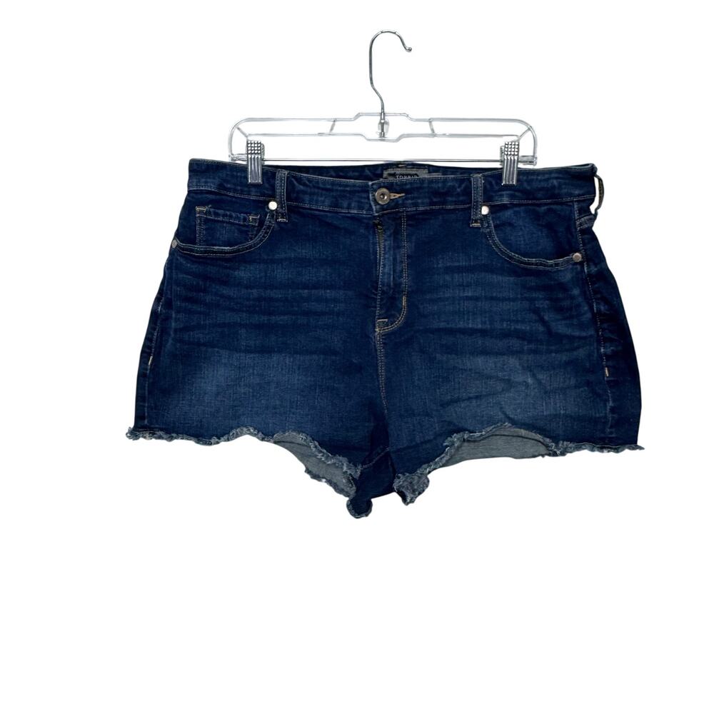 Torrid Jean Shorts Women’s 16‎ High Rise Cutoff Denim Stretch Blue Frayed Hem